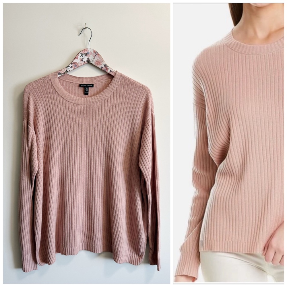 EILEEN FISHER Peruvian Cotton Ribbed Knit Sweater Women’s XS Oversized PINK